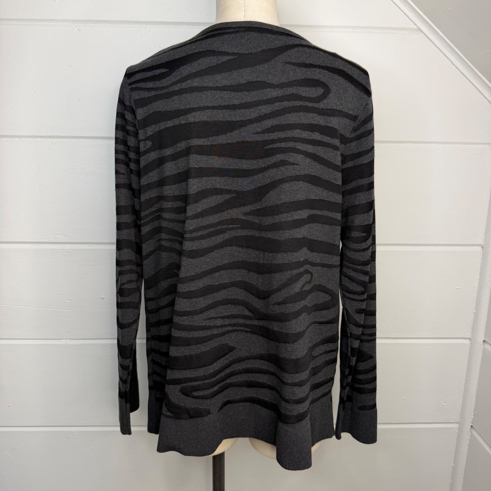 Dana Buchman Signature Zebra Print Cowl Neck Sweater XL Grey Black Y2K Animal - Picture 2 of 10